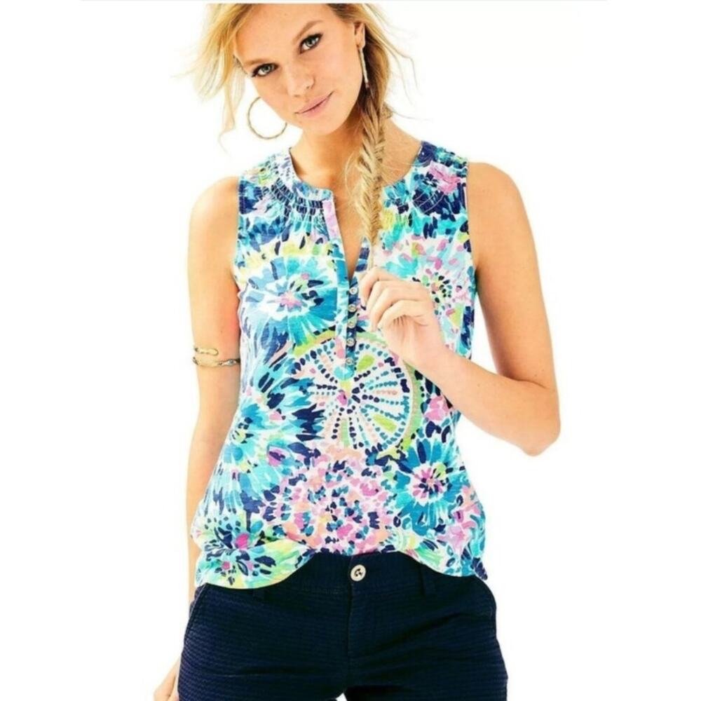 Lilly Pulitzer Essie Sleeveless Tank Top Multi Color Floral Print Size Small